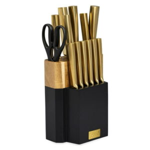 Thyme & Table 15-Piece Knife Block Set with Knife Sharpener, Knife Block