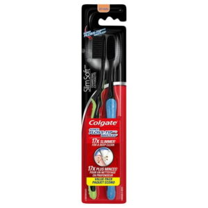 Colgate Slim Soft Charcoal Toothbrush 17x Slimmer Tip Soft Bristles, 2 Count