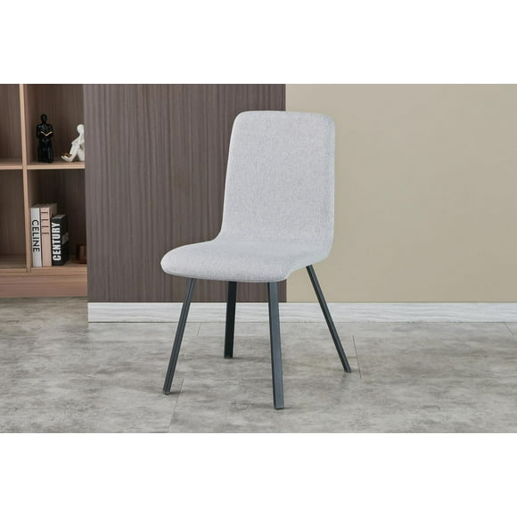 Safdie & Co. Modern Dining Chair, Light Gray Fabric & Black Metal Legs.