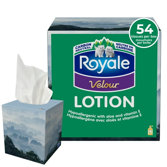 Royale Velour Lotion, 3 Ply Facial Tissue, 1 Cube Box, 54 Tissues per Box, 54 tissues per pack