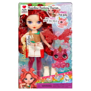Rainbow High Littles Rainbow Fantasy Fairies + Pet Apple, Red 5.5" Posable Small Doll & Fantasy Deer Pet