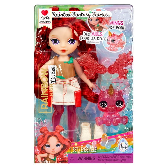 Rainbow High Littles Rainbow Fantasy Fairies + Pet Apple, Red 5.5" Posable Small Doll & Fantasy Deer Pet