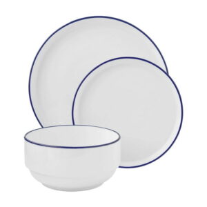 Mainstays 12-Piece Blue Rim Stoneware Dinnerware Set, MS 12PC SET BLUE RIM