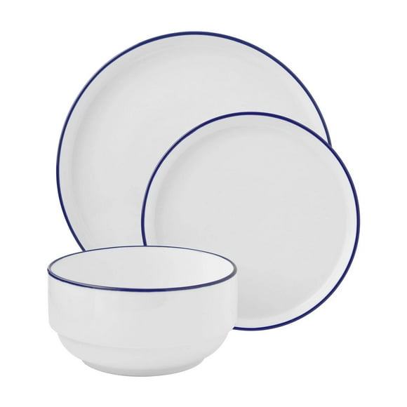 Mainstays 12-Piece Blue Rim Stoneware Dinnerware Set, MS 12PC SET BLUE RIM