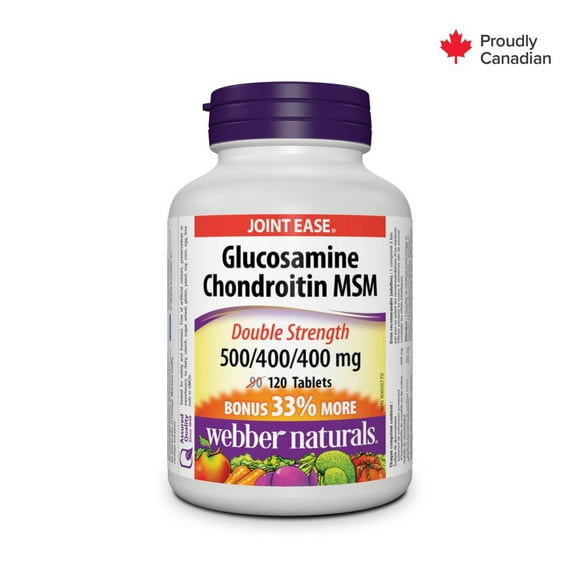 Webber Naturals® Glucosamine Chondroitin MSM Double Strength, 500/400/400 mg, 120 Tablets, BONUS! 33% More