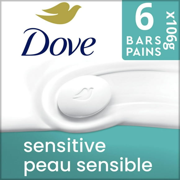 Dove Beauty Bar More Moisturizing Than Bar Soap for Softer Skin, Fragrance Free, Hypoallergenic Sensitive Skin With Gentle Cleanser, 6x106g