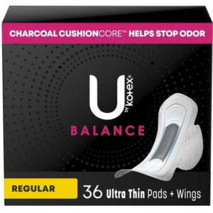 U by Kotex Balance Ultra Thin Pads with Wings, Regular Absorbency, 36 Count, 36 Count