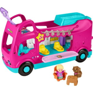 Fisher-Price Little People Barbie Little Dreamcamper RV Playset with Music Lights & 2 Figures, Multilanguage Version, Ages 1 1/2 - 5Y