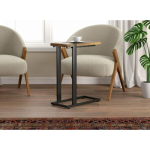 Safdie & Co. C-Shaped Accent Table, Brown Reclaimed Wood Top & Black Metal Base