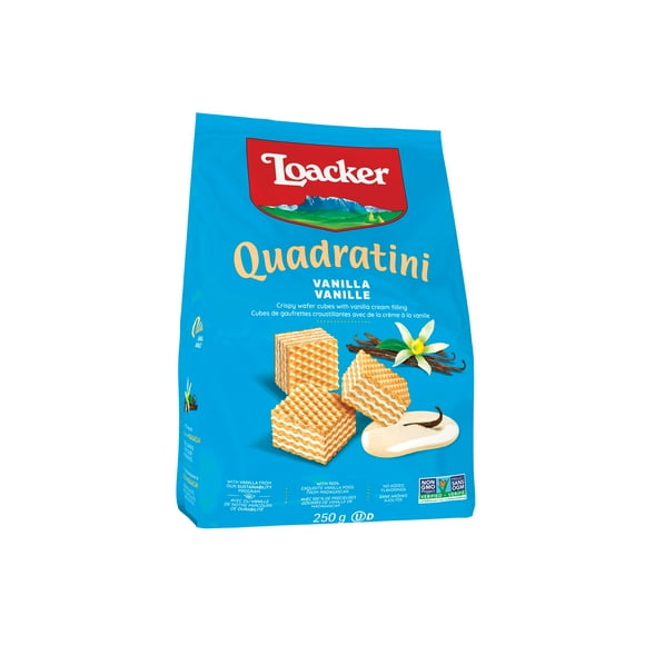 Loacker Quadratini Wafer Vanilla Bite Size Baked Cookies 250GR, 250 g