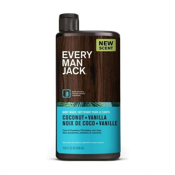 Every Man Jack Coconut + Vanilla Hydrating Body Wash for Men, Naturally Derived, EMJ COCONUT VANILLA BW 16.9fl oz