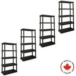 Hyper Tough Plastic Shelf Garage Shelving Unit 5-Tier 73.80"H x 17.75"D x 36"W Pack of 4 Black-750 lbs Total Capacity