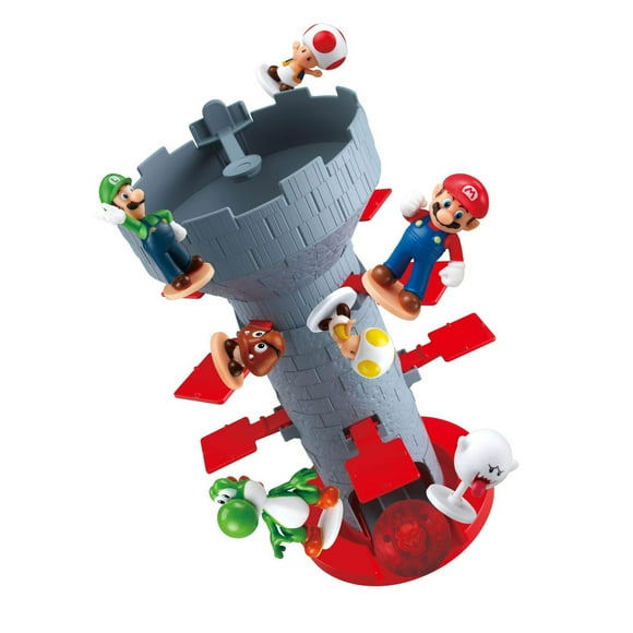 Epoch Games Super Mario Blow Up! Shaky Tower Balancing Game, Tabletop Skill and Action Game with Collectible Super Mario Action Figures, Super Mario Shaky Tower Game
