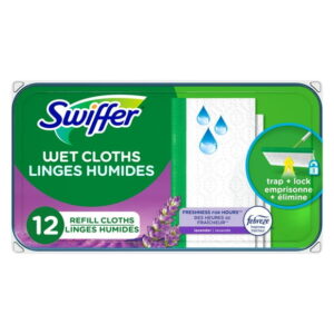 Swiffer Sweeper Wet Mopping Cloth Refills for Floor Mopping and Cleaning, Multi-Surface Floor Cleaner with Febreze Freshness, Lavender Scent, 12CT