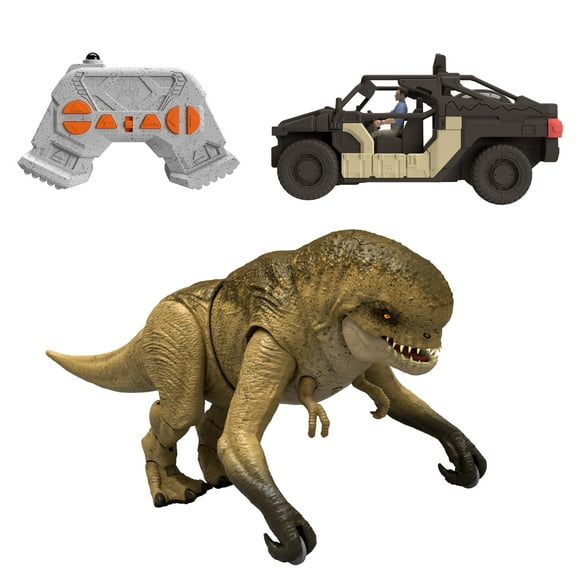 Jurassic World Rebirth Track N Chomp Distortus Rex & Vehicle, Remote Control, Lights & Growl & Chomp, Thrills and chills! The Track 'N Chomp Distortus Rex and off-road vehicle let you recreate the excitement of Jurassic World Rebirth with Remote Control!