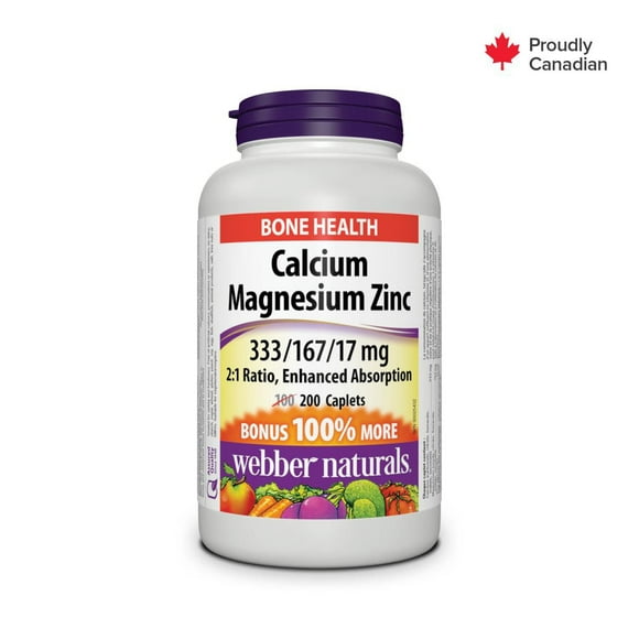 Webber Naturals® Calcium Magnesium Zinc, 333/167/17 mg, 200 Caplets, BONUS! 100% More