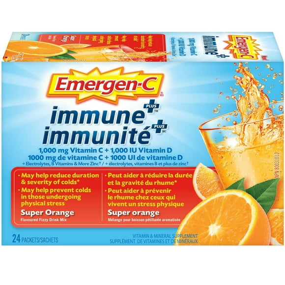 Emergen-c Super Orange Immune+, 1000mg Vitamin C/B Vitamins Mineral Supplement, 24 Count, 24 packets