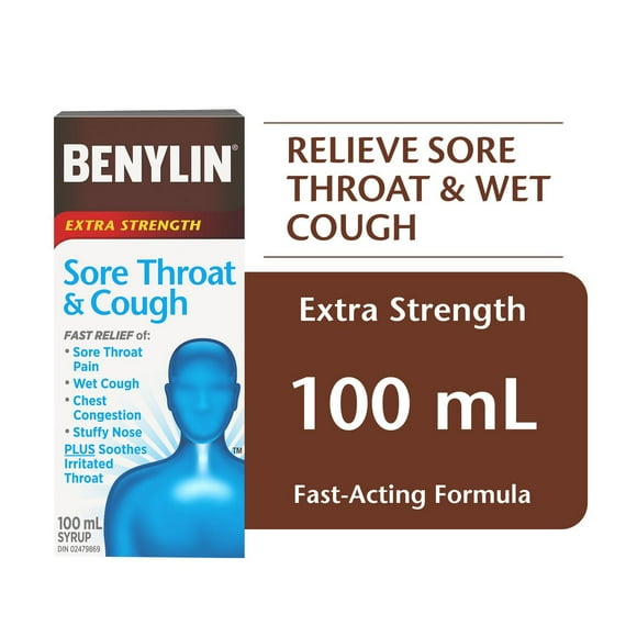 BENYLIN® Extra Strength Sore Throat & Cough Syrup, Relieves Sore Throat & Wet Cough, 100mL, 100 mL