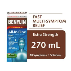 Benylin Extra Strength All-in-One Cough, Cold & Flu Relief Syrup, Recommended for adults. 270 mL