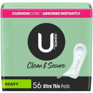 U by Kotex Clean & Secure Ultra Thin Pads, Heavy Absorbency, 56 Count, UBK PAD 56