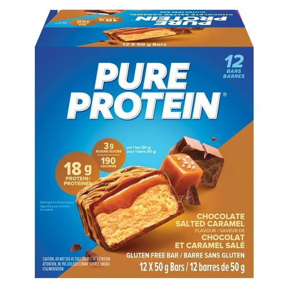 Pure Protein Chocolate Salted Caramel Protein Bars |18g Protein| Gluten Free | 12 x 50g Bars, High protein, gluten free