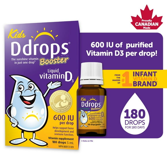 Ddrops® Booster Liquid Vitamin D3 Vitamin Supplement, 600 IU, 5 ml, 180 drops