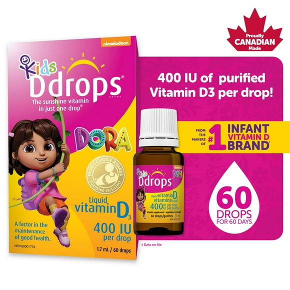 Kids Ddrops® Liquid Vitamin D3 Vitamin Supplement, 400 IU, 1.7 ml, 60 drops