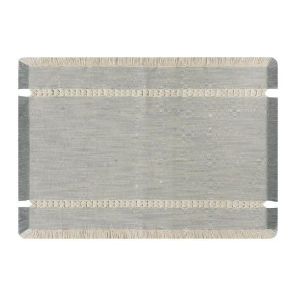 Better Homes & Gardens Gray Fringe Placemat - 14" x 20" - Grey Flannel / Natural - 100% Cotton, 100% COTTON, 14"X20"