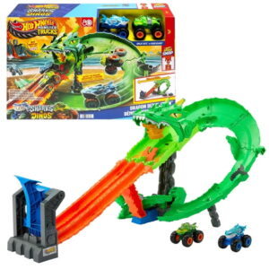 Hot Wheels Monster Trucks Sharks vs. Dinos Dragon Destruction Playset & 2 Toy Trucks