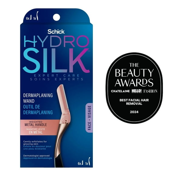 Schick Hydro Silk Dermaplaning Wand, Professional Style, 1 Handle and 6 Refills, Razor, 6 Refills