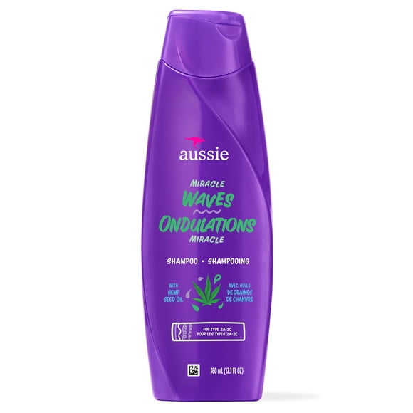 Aussie Miracle Waves Anti-Frizz Hemp Paraben-Free Shampoo, 360 mL