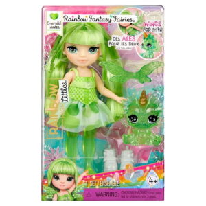 Rainbow High Littles Rainbow Fantasy Fairies + Pet  Emerald Green 5.5" Posable Small Doll & Fantasy Dragon Pet