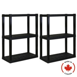 Hyper Tough Plastic Shelves Garage Storage Shelf 3-Tier 39"H x 14"D x 30"W 2-Pack Black-300 LBS Total Capacity