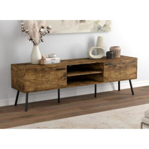 Safdie & Co. TV Stand Media Entertainment Unit 71in L Brown Reclaimed Wood with 2 Closed Doors and 2 Shelves for Living Room
