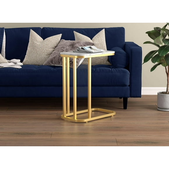 Safdie & Co. C-Shaped Rounded Accent Table, Marble Top & Gold Metal Base