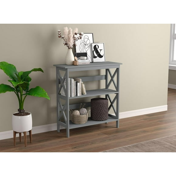 Safdie & Co. Bookshelf Bookcase 32.5in H Light Grey with 3 Shelves for Living Room