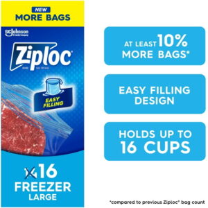 Ziploc® Freezer Bags with Stay Open Technology, Large, 16 Bags