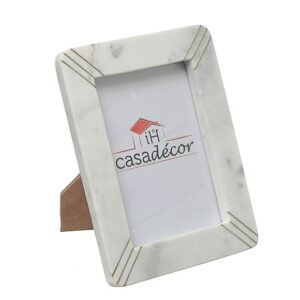 5X7 Marble White With Brass Inlay Picture Frame