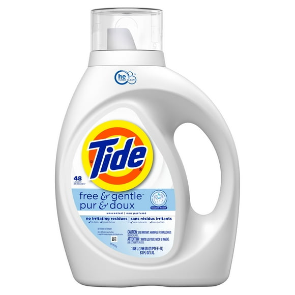 Tide Free & Gentle Liquid Laundry Detergent, Tide Laundry Detergent, Clean Laundry Detergent, 1.86L