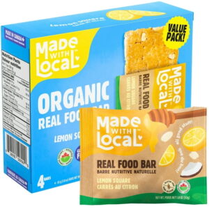 Made with Local Lemon Square Organic Energy Bars (Organic, Gluten-Free, Non-GMO, 6g Protein, Simple Ingredients, Made in Canada), 4-Pack (212 g), Made With Local- Organic Energy Bars- Lemon Square 4 Pack (212 grams)