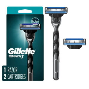 Gillette Mach3 Shaving Razor for Menillette 3-Blade Razor Handle for Mens Grooming, 2 Razor Blade Refills, Razor Blades with Lubrication Strip, 1CT