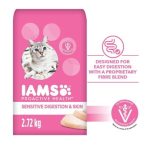 Iams Proactive Health Sensitive Digestion & Skin with Turkey Dry Cat Food, 1.36-2.72kg