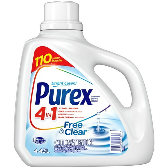 Purex 4 in 1 Hypoallergenic Concentrated Liquid Laundry Detergent, Free & Clear, 4.43 Litres, 110 Wash Loads, 4.43 Litres, 110 Loads
