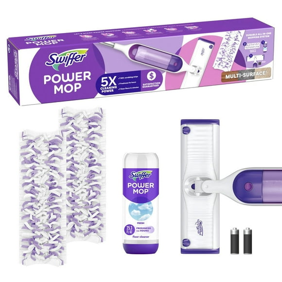 Swiffer PowerMop Multi-Surface Mop Kit for Floor Cleaning, Fresh Scent, Mopping Kit Includes PowerMop, 2 Mopping Pad Refills, 1 Floor Cleaning Solution with Fresh Scent and 2 batteries, 1KIT