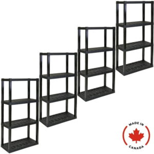 Hyper Tough Plastic Shelf Garage Shelves 4-Tier 56"H x 14"D x 30"W Pack of 4 Black-400 lbs Total Capacity