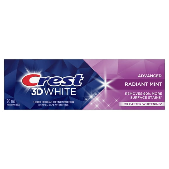 Crest 3D White Advanced Teeth Whitening Toothpaste, Radiant Mint, 70 mL