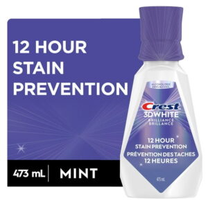 Crest 3D White Brilliance Stain Prevention Mouthwash / Rinse- 12-Hour Stain Prevention, Alcohol Free, 473