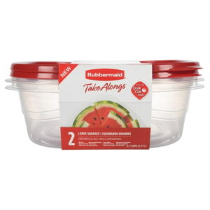 Rubbermaid TakeAlongs Square Food Storage Containers, 2.77 L (11.7 Cup), Ruby Red, 2 Pack