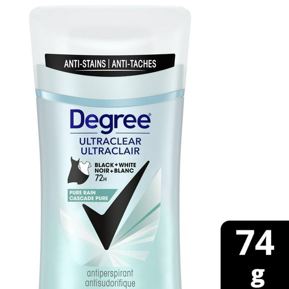 Degree Antiperspirant Deodorant Anti-White Marks & Yellow Stains Black+White, Pure Rain, 72-hour Sweat and Odour Protection, 74g