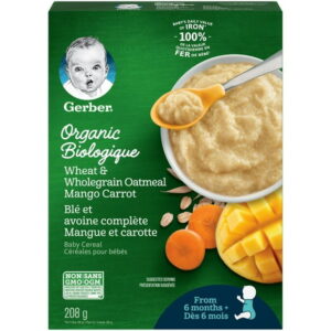GERBER® Organic Wheat & Wholegrain Oat Mango Carrot, Baby Cereal 208 g, 208 GR